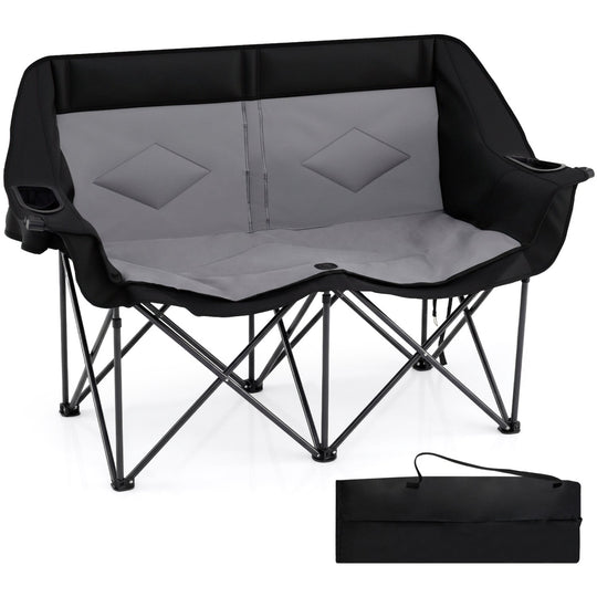 Double Camping Chair with Cup Holders Glass Racks and Mesh Pockets