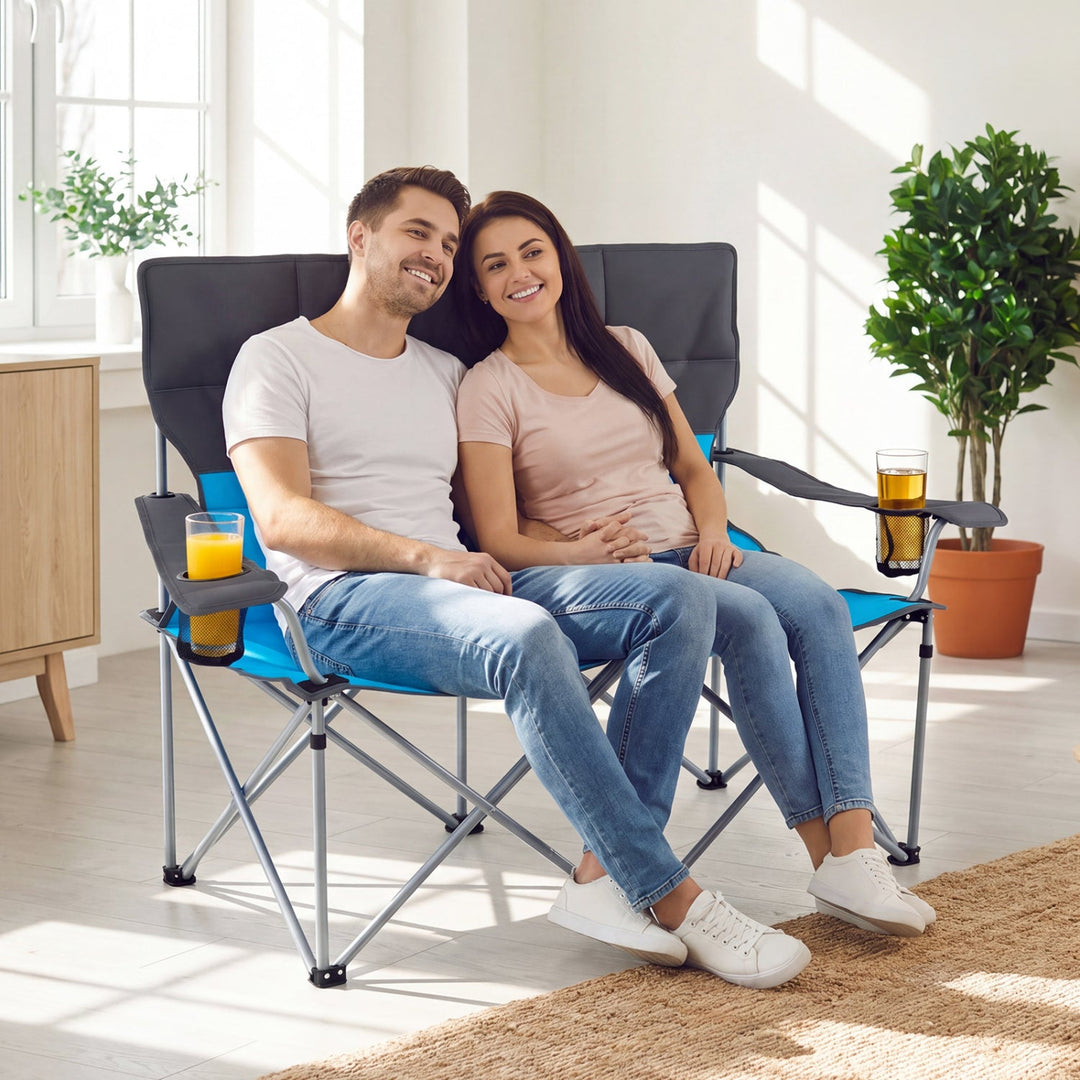 Double Camping Chair with Carry Bag Cup Holders