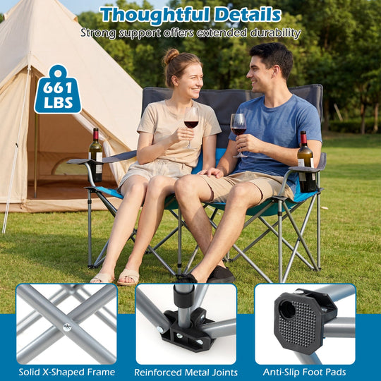 Double Camping Chair with Carry Bag Cup Holders