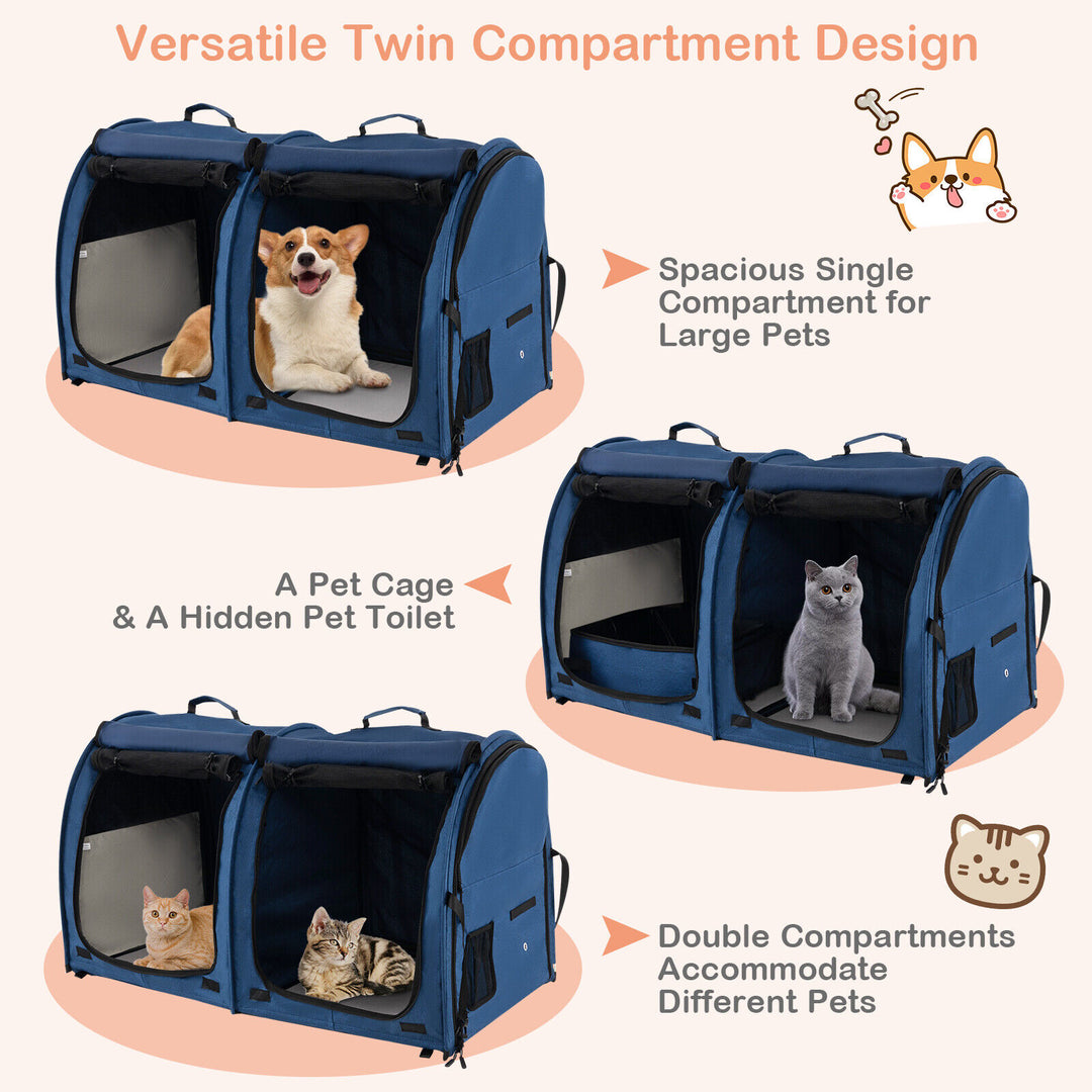 Double Compartment Pet Carrier with 2 Removable Hammocks-Navy