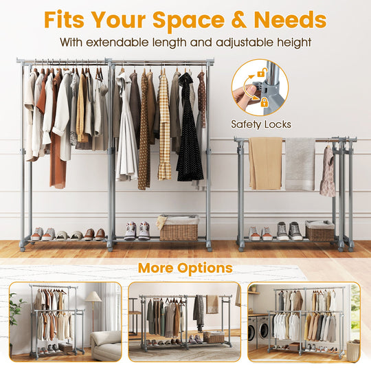Double Rod Clothes Rack Heavy-Duty Metal Garment Rack