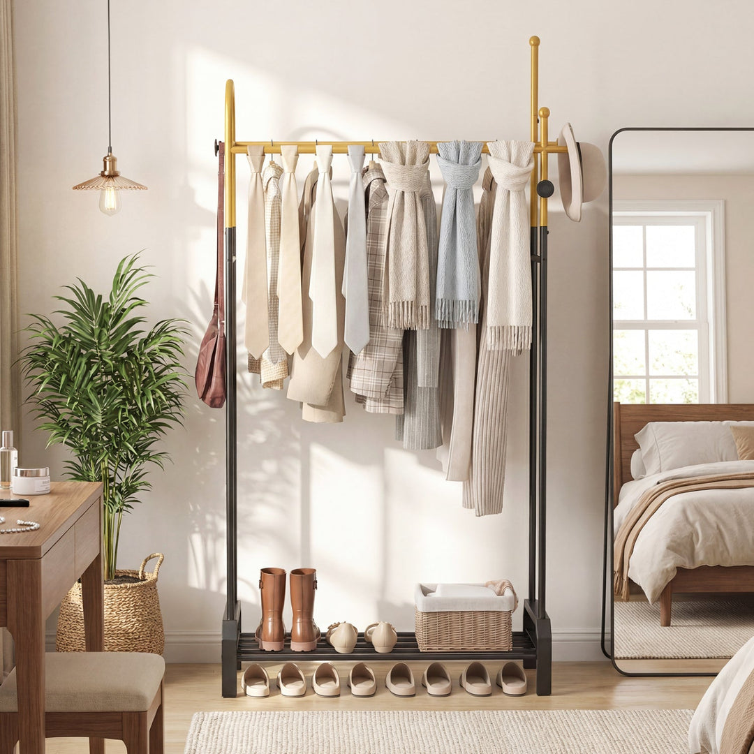 Double Rods Garment Rack for Hanging Clothes-Gold
