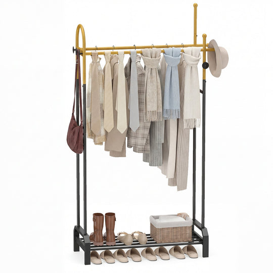 Double Rods Garment Rack for Hanging Clothes-Gold