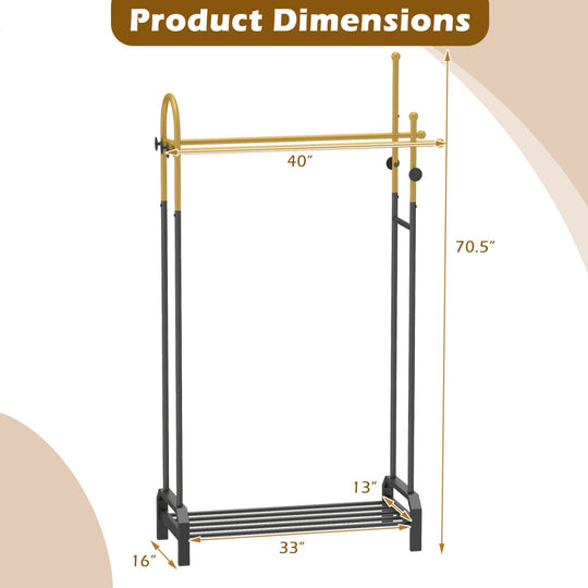 Double Rods Garment Rack for Hanging Clothes-Gold