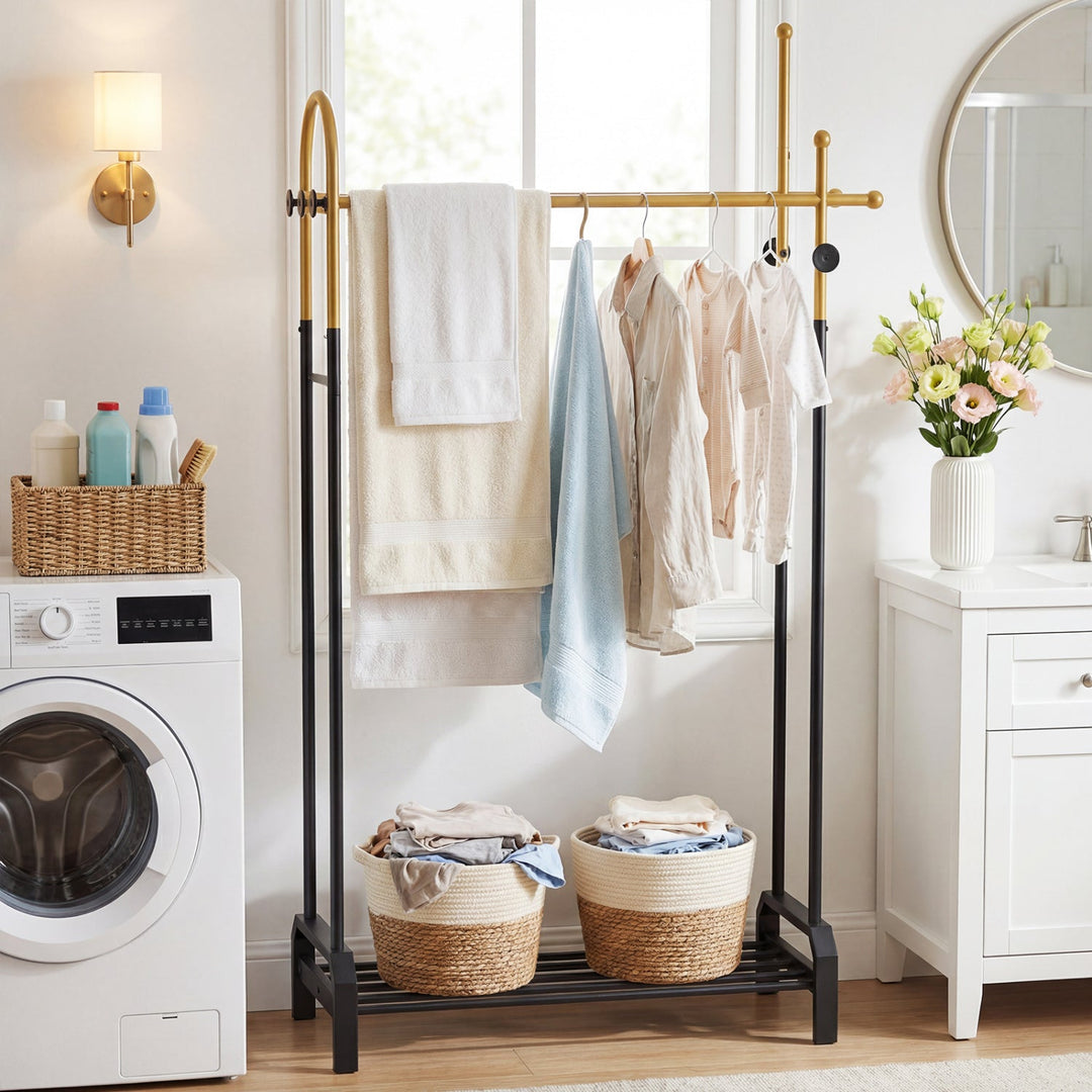 Double Rods Garment Rack for Hanging Clothes-Gold