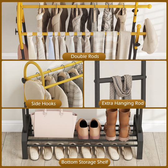 Double Rods Garment Rack for Hanging Clothes-Gold