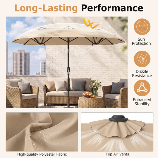 Double-Sided Patio Umbrella with Push Button Tilt Crank Handle
