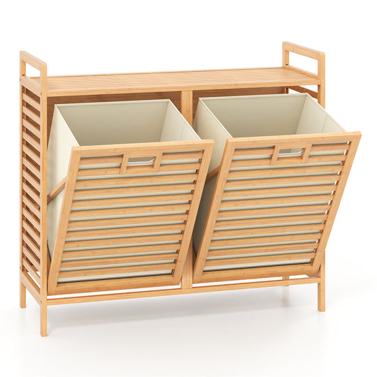 Double Tilt-out Laundry Hamper with 2 Removable Bins-Natural