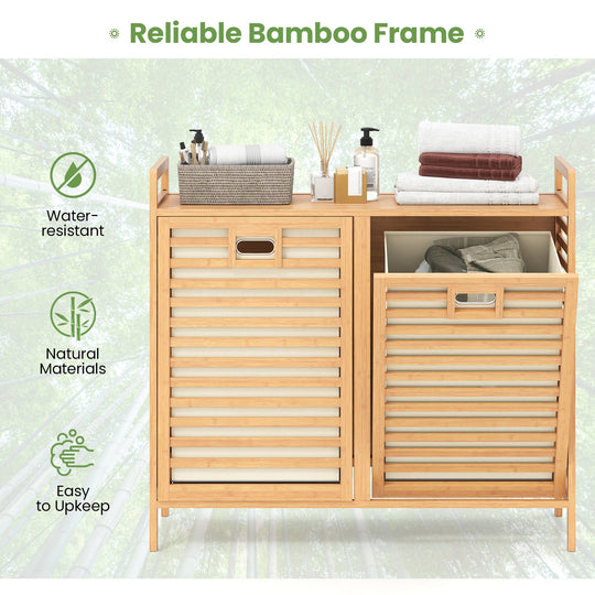 Double Tilt-out Laundry Hamper with 2 Removable Bins-Natural