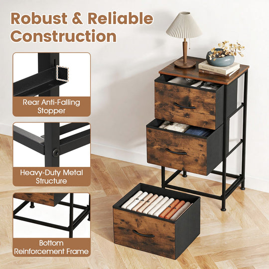 3-Drawer Fabric Dresser with Metal Frame for Bedroom Storage