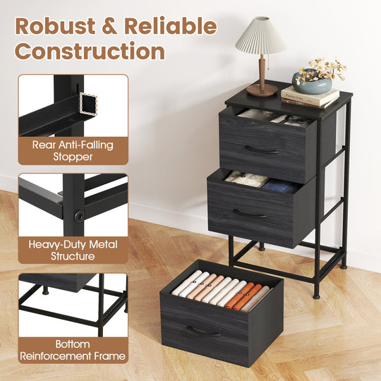 3-Drawer Fabric Dresser with Metal Frame for Bedroom Storage