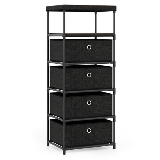 Dresser with 3/4 Drawers Fabric Storage Tower with Wood Top and Metal Frame