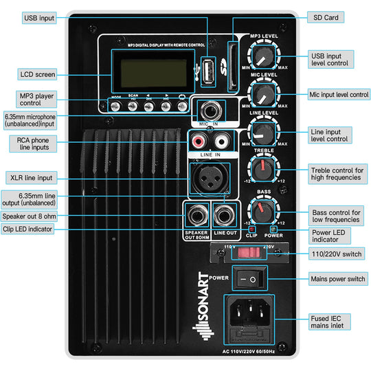 Dual 10 Inch 1600W Powered Mic Speaker Speakers with Bluetooth