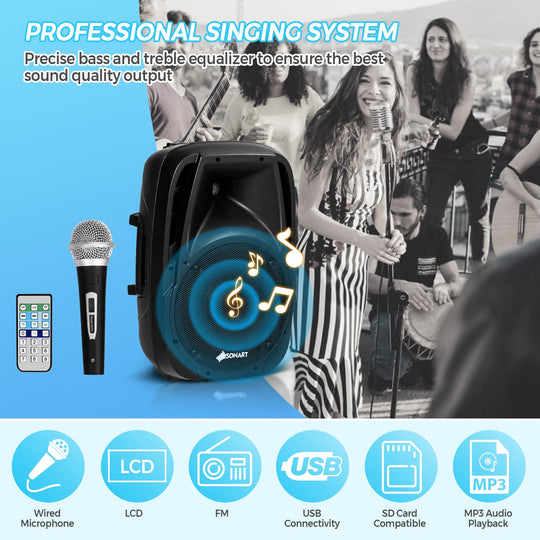 Dual 10 Inch 1600W Powered Mic Speaker Speakers with Bluetooth