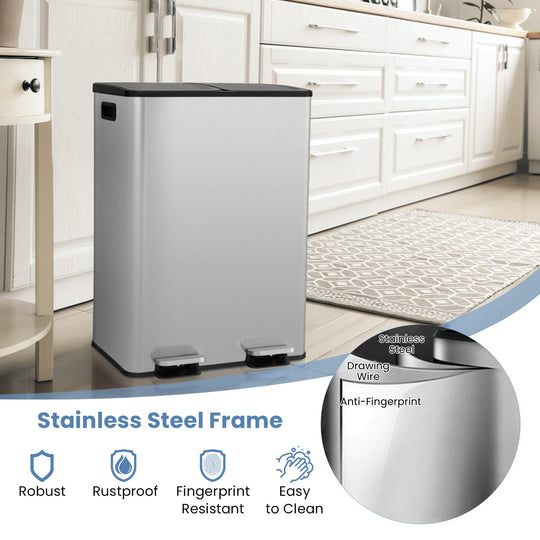2 x 8 Gal Dual Compartment Trash Can-Silver