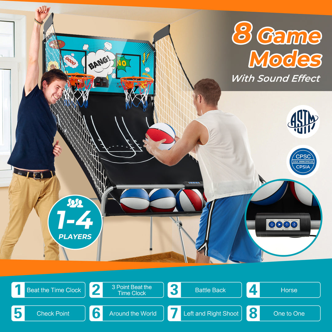 Dual Shot Basketball Arcade Game with 8 Game Modes and 4 Balls-Green