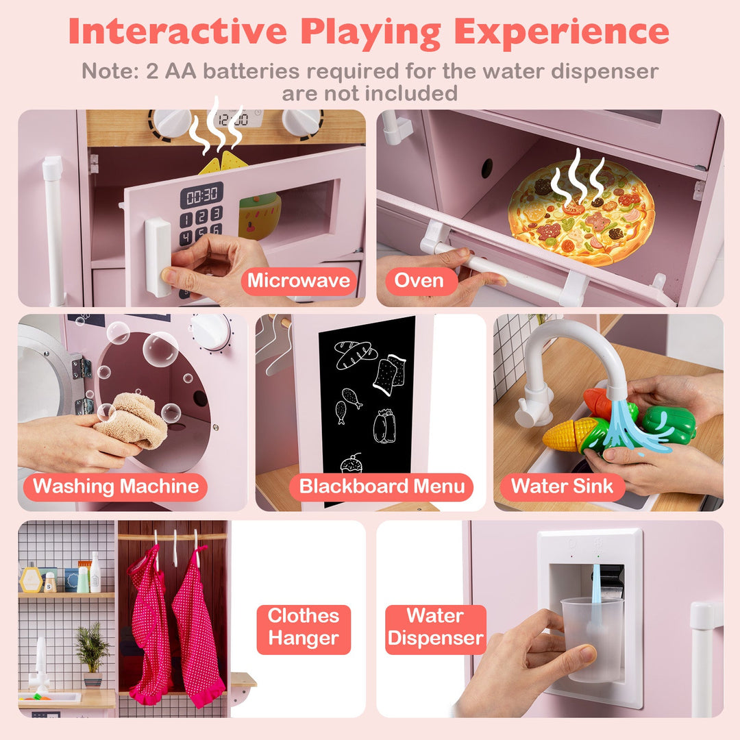 Dual-Sided Kids Play Kitchen with Water Dispenser and Range Hood for 3+ Years Old