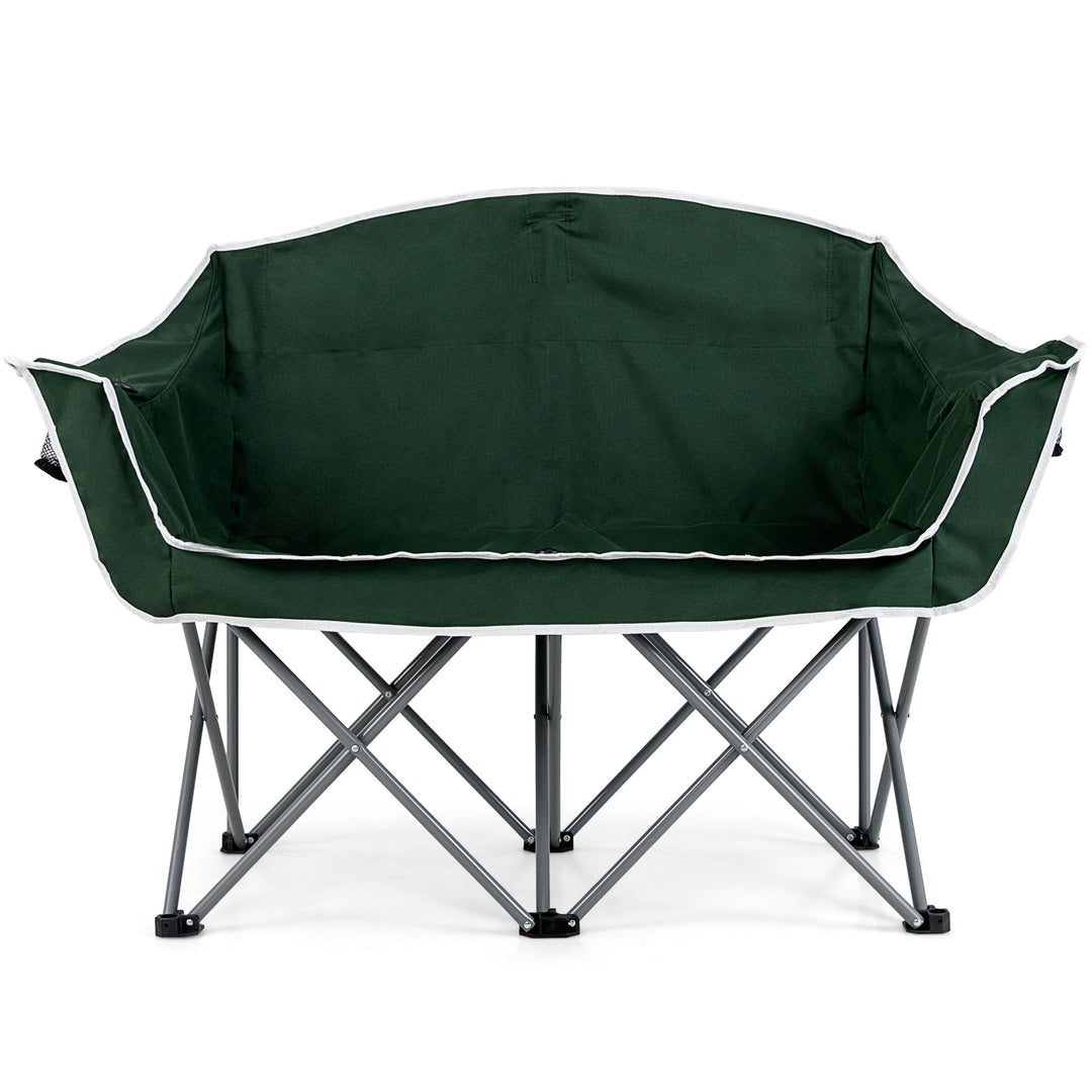 Duo Camping Chair Portable Oversized Loveseat with Armrests and Cup Holders-Green