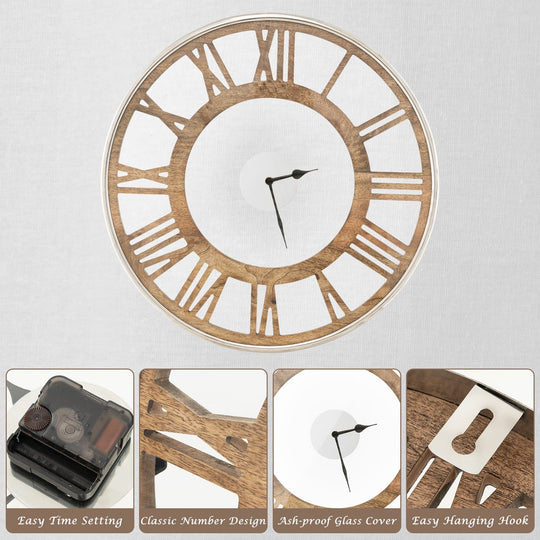 16-20 Inch Silent Wall Clock with Roman Numerals