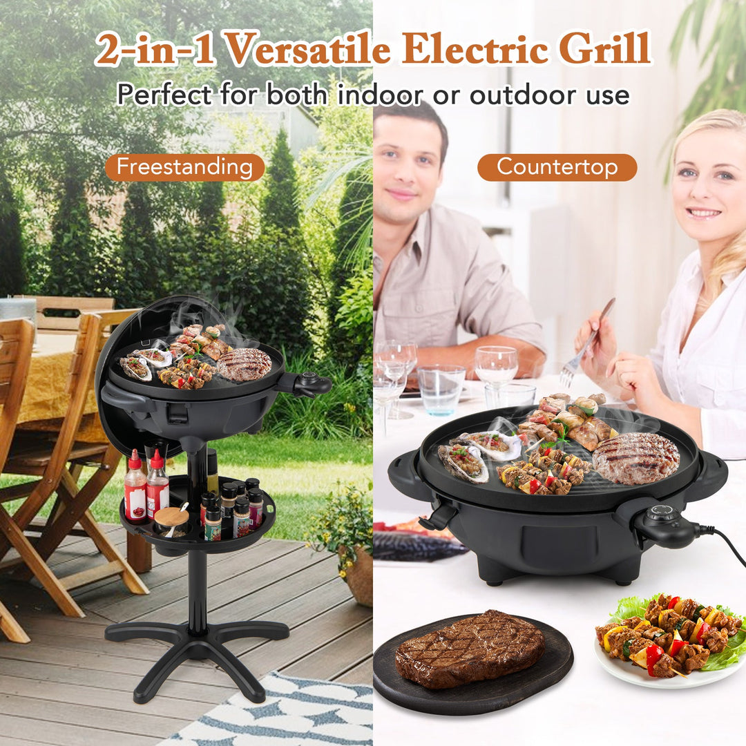 Electric BBQ Grill 1200W Indoor Outdoor Grill with 2-Zone Non-Stick Grilling Plate