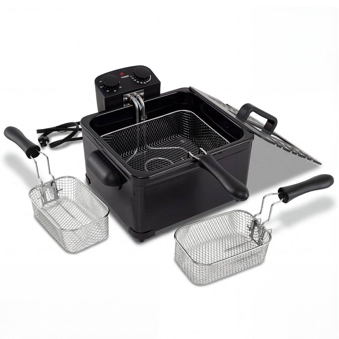 Electric Deep Fryer 5.3QT/21-Cup Stainless Steel 1700W with Triple Basket