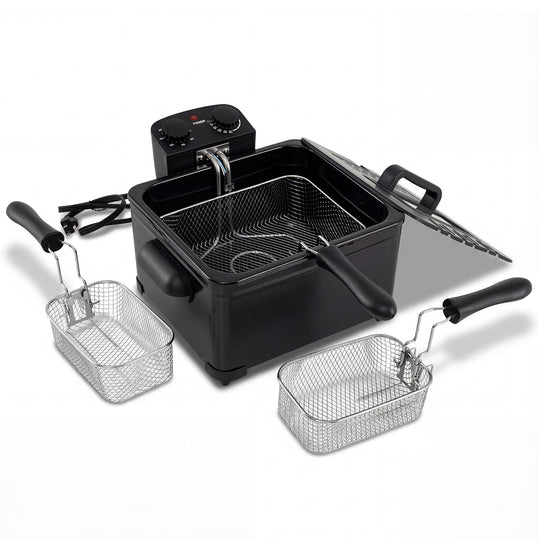 Electric Deep Fryer 5.3QT/21-Cup Stainless Steel 1700W with Triple Basket