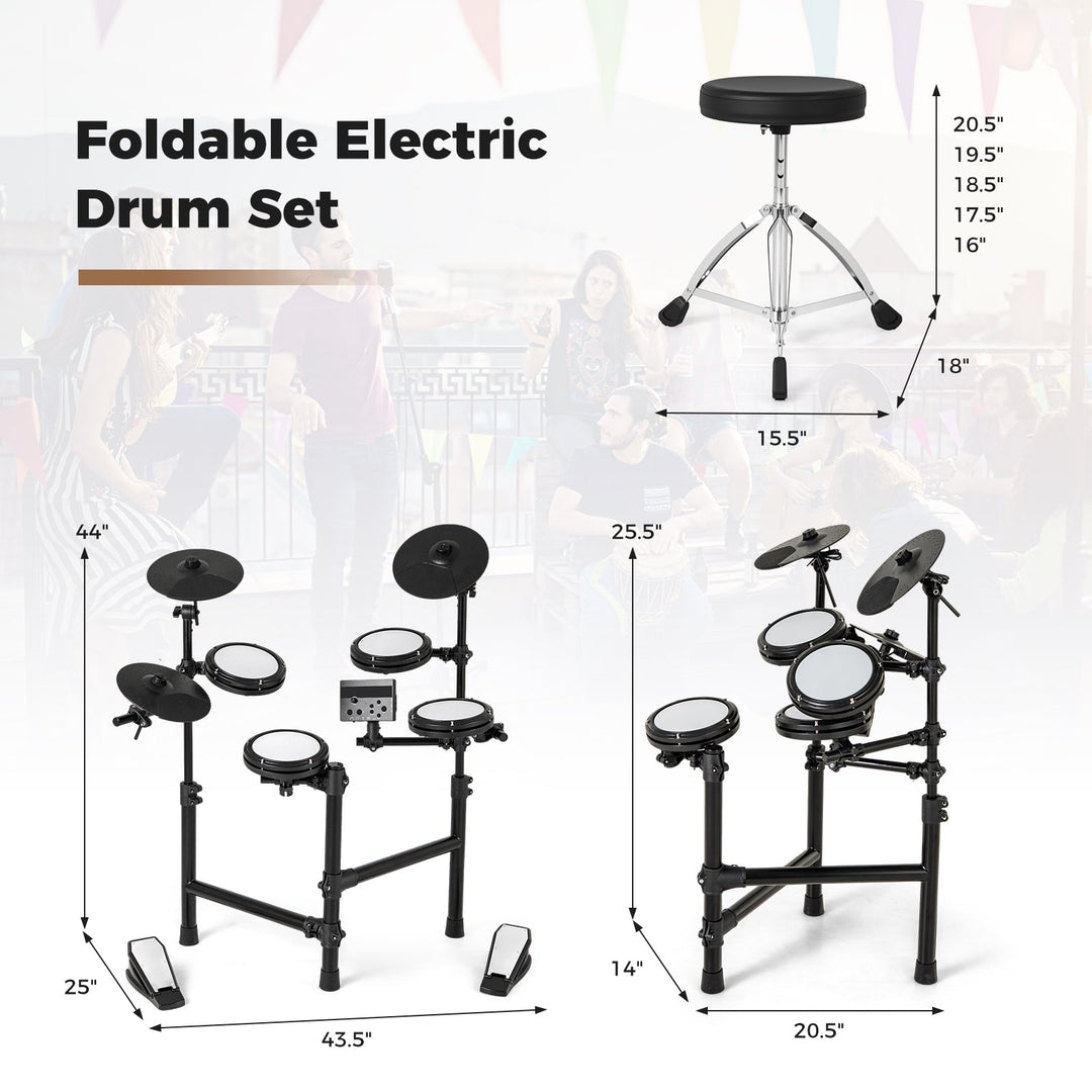 Electric Drum Set Foldable Drum Kit with 10 Demos and USB MIDI and 2 Drumsticks