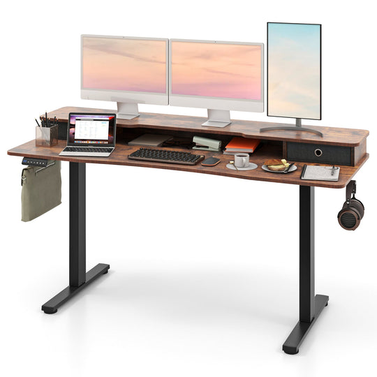 63 Inch x 24 Inch Electric Standing Desk with 2 Drawers