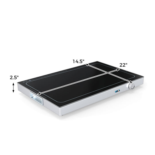 Electric Warming Tray with Adjustable Temperature and Built-In Handles Tempered Glass