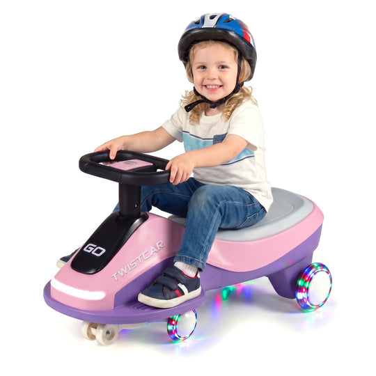 Electric Wiggle Car for Kids Age 3+ Years Old with Flashing Wheels and Front Light
