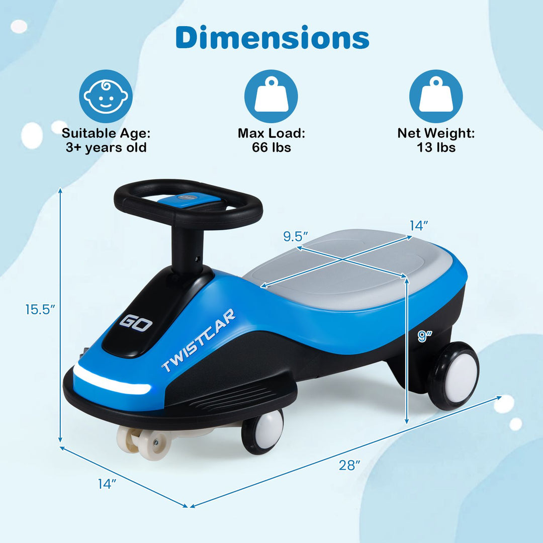 Electric Wiggle Car for Kids Age 3+ Years Old with Flashing Wheels and Front Light