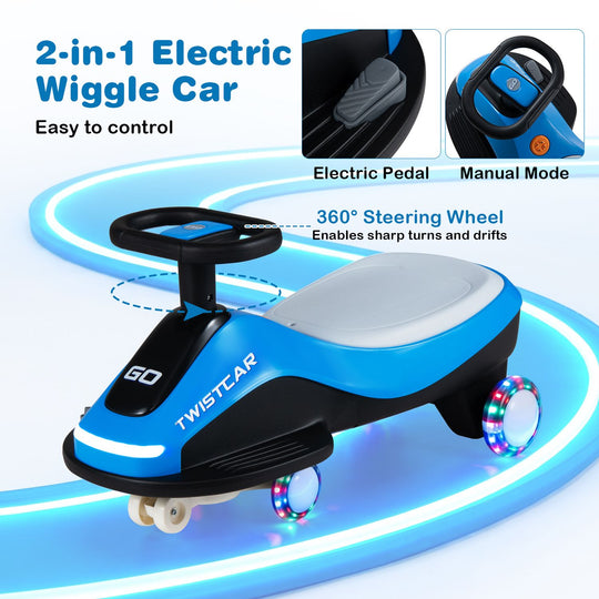 Electric Wiggle Car for Kids Age 3+ Years Old with Flashing Wheels and Front Light