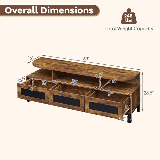 Entertainment Center with 3 Storage Drawers and Open Shelves