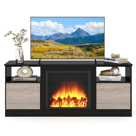 TV Stand for 65" TVs with LED Lighting & Fireplace Insert