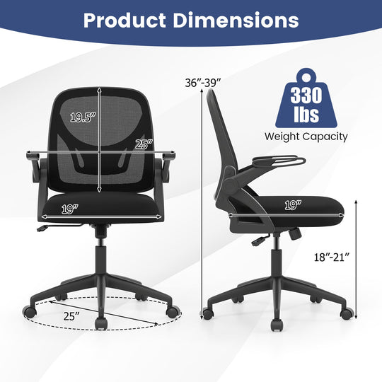 Ergonomic Computer Desk Chair with Lumbar Support and Flip-up Arms