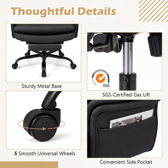 Big and Tall Office Chair with Retractable Footrest 500 lbs