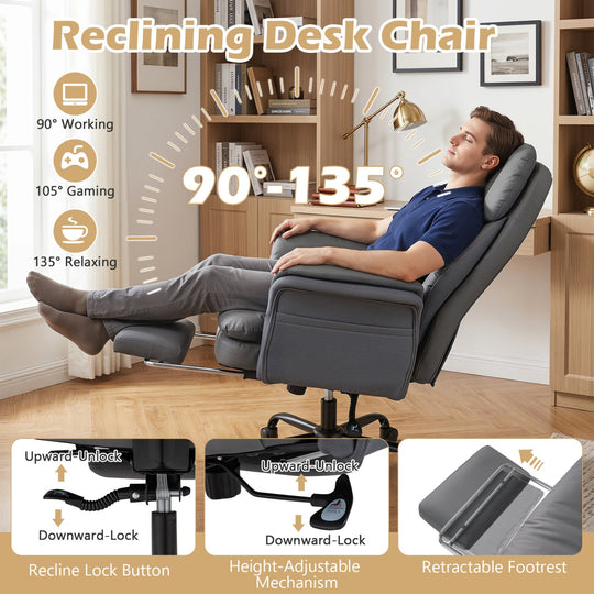 Big and Tall Office Chair with Retractable Footrest 500 lbs