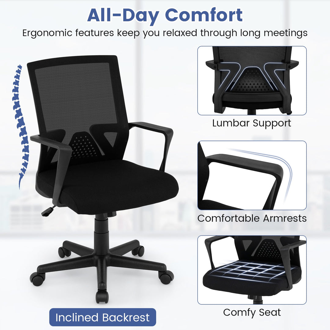Ergonomic Desk Chair with Lumbar Support and Rocking Function-Black