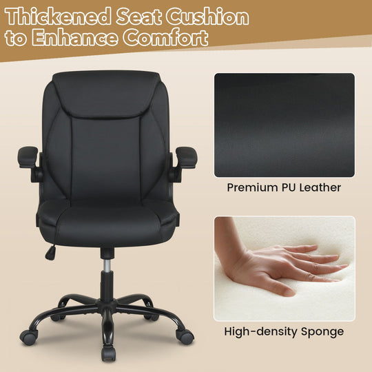 Ergonomic Leather Office Chair with Flip-up Armrests and Rocking Function