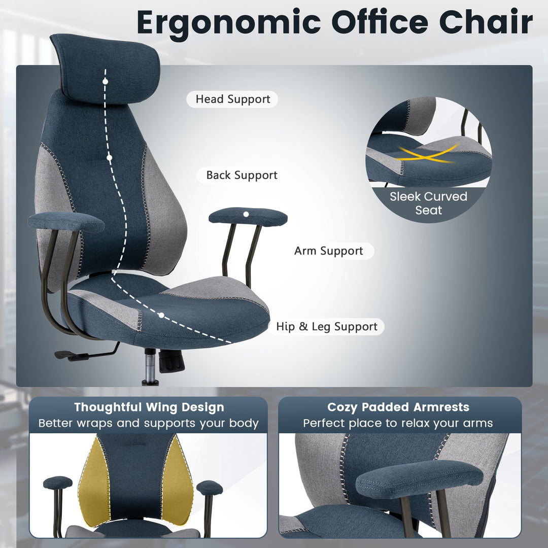 Ergonomic Office Chair Computer Desk Chair with 2D Headrest and Rocking Backrest