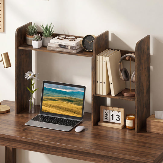 Expandable Desktop Bookshelf with Open Storage Cubes
