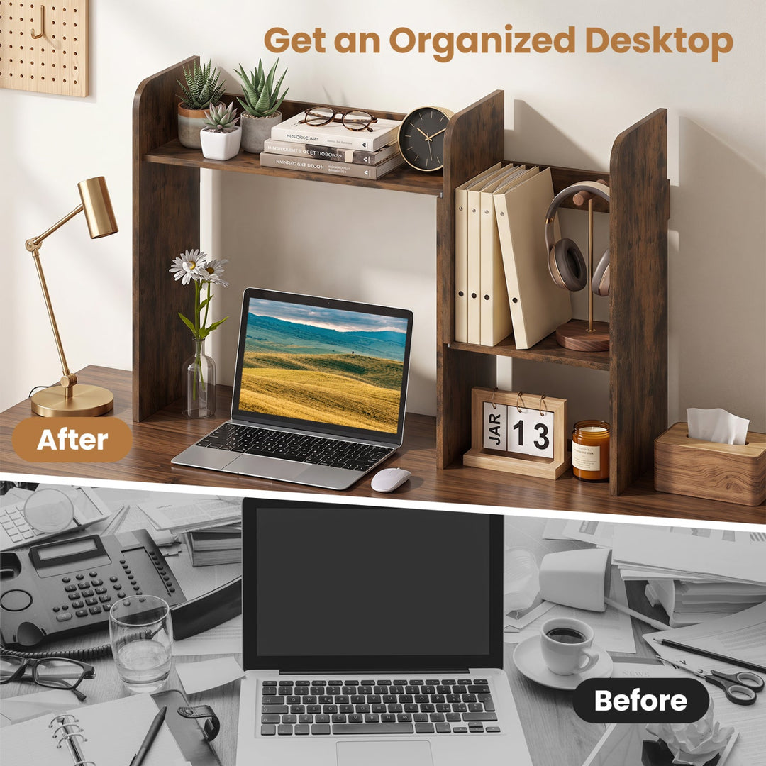 Expandable Desktop Bookshelf with Open Storage Cubes