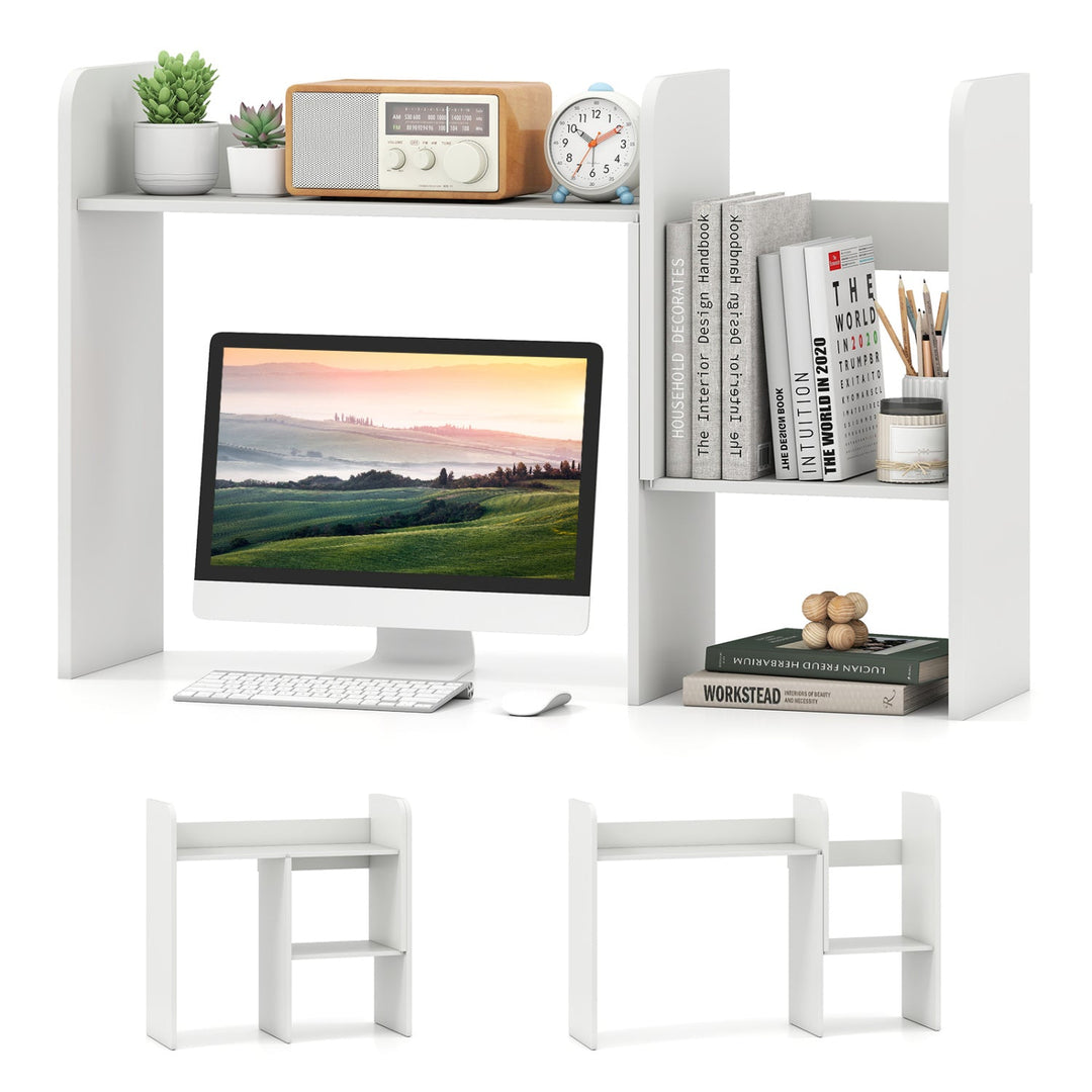 Expandable Desktop Bookshelf with Open Storage Cubes