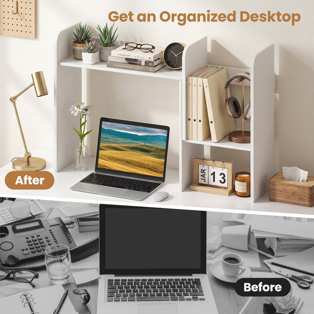 Expandable Desktop Bookshelf with Open Storage Cubes