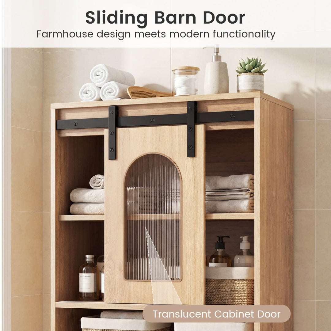 Farmhouse Bathroom Floor Cabinet with Sliding Barn Door