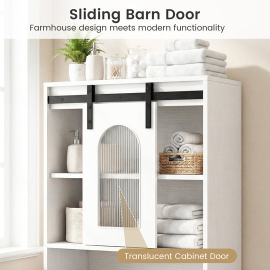 Farmhouse Bathroom Floor Cabinet with Sliding Barn Door