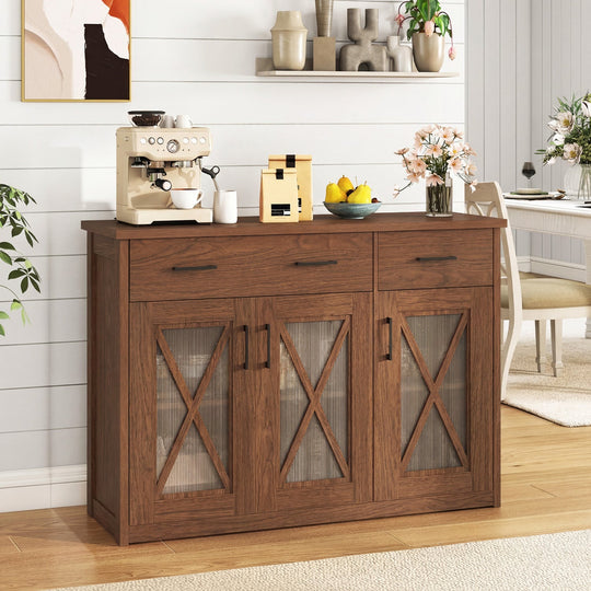 Farmhouse Buffet Sideboard 3-Door Kitchen Storage Cabinet with 2 Drawers