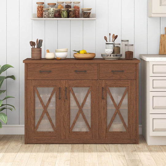 Farmhouse Buffet Sideboard 3-Door Kitchen Storage Cabinet with 2 Drawers