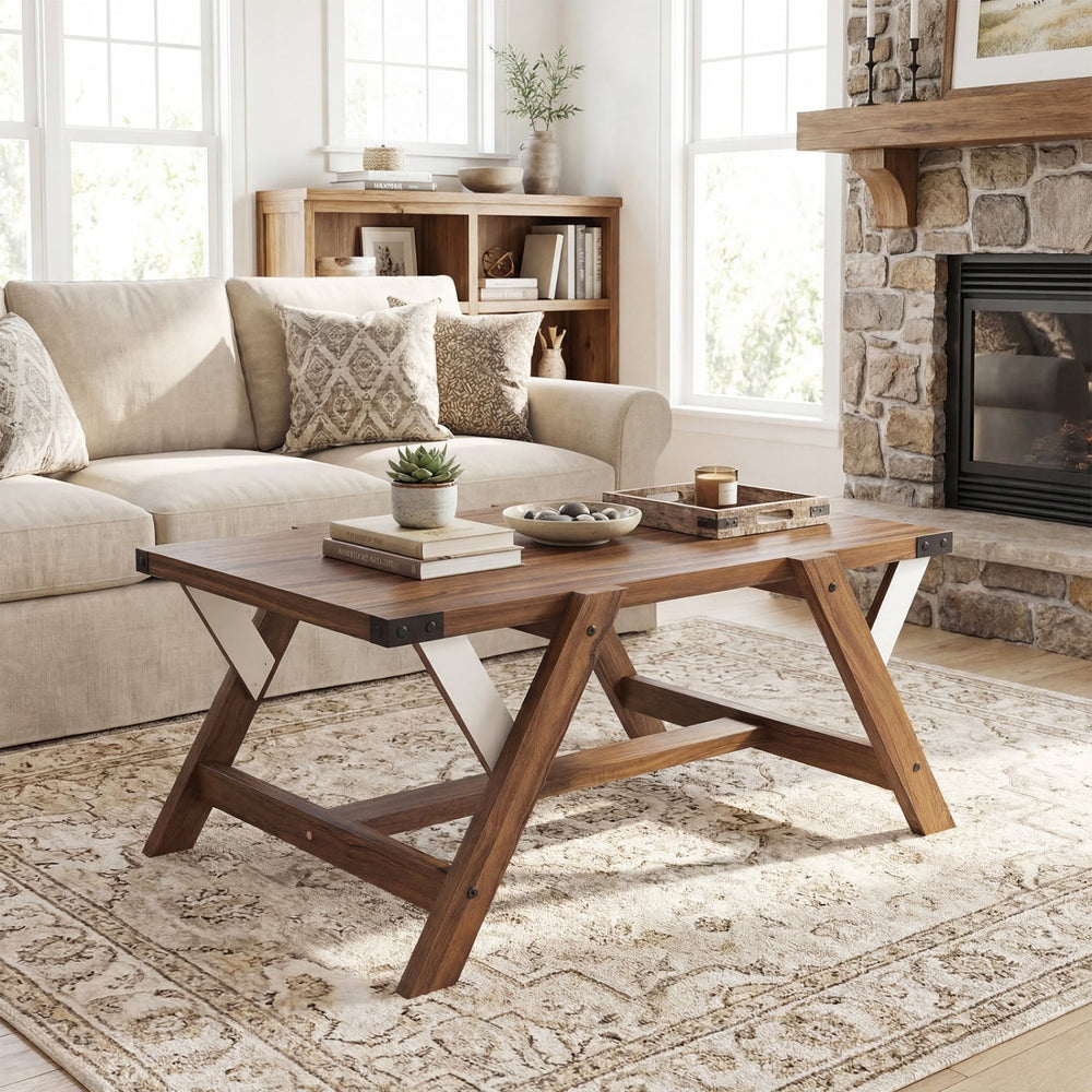 Farmhouse Center Table with Decorative Nailhead Accents for Living Room