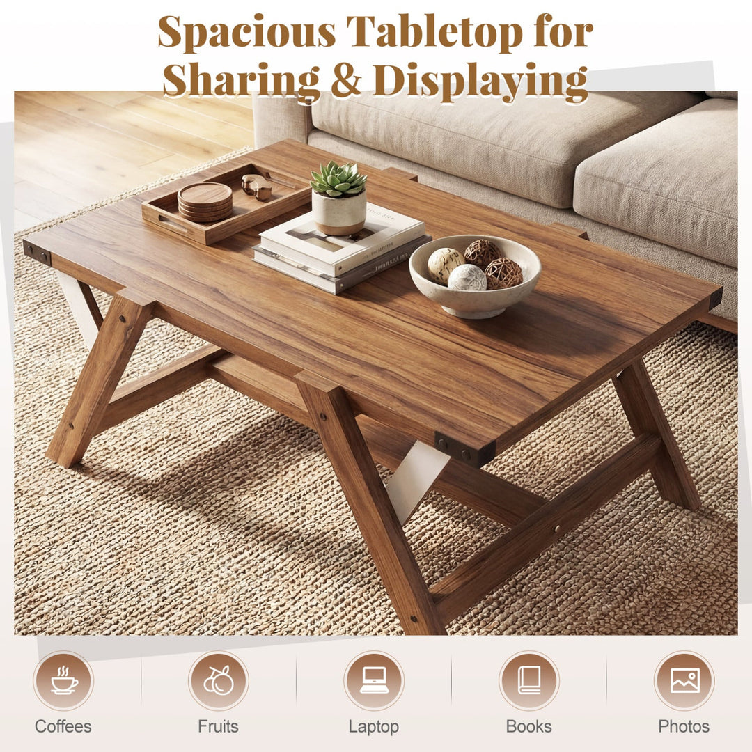 Farmhouse Center Table with Decorative Nailhead Accents for Living Room